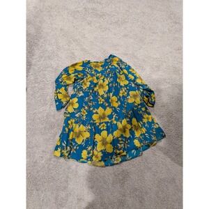 Happy Nature‎ Teal Blue Yellow Floral Tiered Midi Dress Size Medium